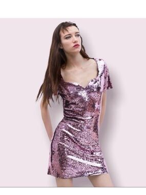 Zara Pink Sequin V-Notch Mini Dress